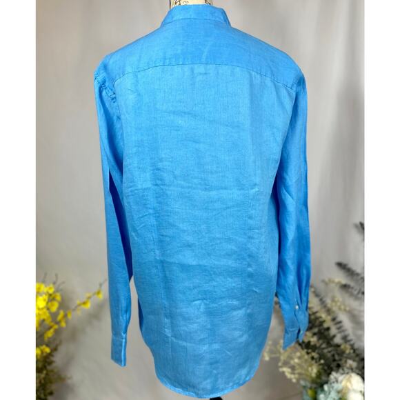 Piombo Pure Linen Long Sleeve Shirt with Mandarin Collar L - Picture 7 of 10